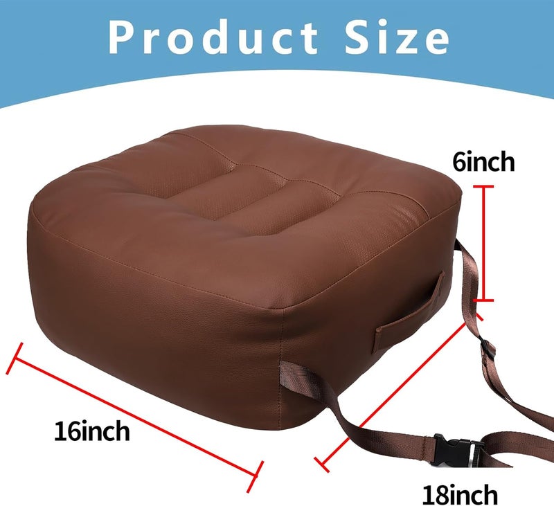 YOUFI Leather Seat Cushion Extra-Thick Booster for Office Chair to Rise Height - Full Filling for Support - with Breathable Cover, Handle and Buckle - Relieves Back Pain – 18"x16"x6" (Brown) - Image 2